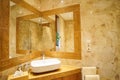 Luxury bathroom interior. Mirror reflecion. Interior design. Modern room. White sink