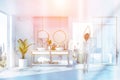 Luxury bathroom interior tub and double sink, girl Royalty Free Stock Photo