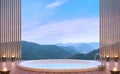 Luxury bathroom with mountain view 3d rendering image Royalty Free Stock Photo