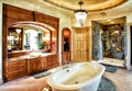 A luxury residential bathroom in an upscale residence. Royalty Free Stock Photo