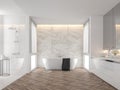 Luxury bathroom with white marble backdrop walls 3d render Royalty Free Stock Photo