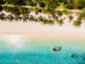 Luxury beach with palms and blue ocean in Mauritius. Aerial view Royalty Free Stock Photo