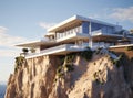 Luxury beach house with sea or ocean view swimming pool. Modern cottage on the mountain above the cliff into the abyss Royalty Free Stock Photo