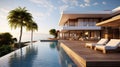 Sea view holiday home with infinity pool in modern design, Vacation home for big family Royalty Free Stock Photo