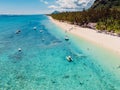 Luxury beach with Le Morne mountain in Mauritius. Beach with palms and ocean. Aerial view Royalty Free Stock Photo