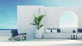 Luxury beach outdoor living - Santorini island style - 3D rendering