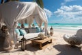 Luxury beach tents canopies on white sandy beach Royalty Free Stock Photo