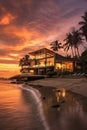 luxury beachfront property at sunset Royalty Free Stock Photo