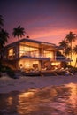 luxury beachfront property at sunset Royalty Free Stock Photo