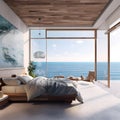 Luxury beautiful interior design on beach resort, window view from bathroom on clear blue sea Royalty Free Stock Photo