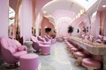 Luxury beauty salon interior, inside modern pink cosmetic service shop