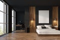 Black and wooden bedroom, home office Royalty Free Stock Photo