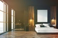 Black and wooden bedroom, home office Royalty Free Stock Photo