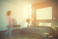 Concrete bedroom interior, poster, side toned Royalty Free Stock Photo