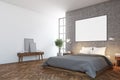 Concrete bedroom interior, poster, side Royalty Free Stock Photo
