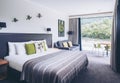 Luxury bedroom interior at Milford Sound Lodge