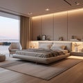 luxury bedroom with lights generated by AI tool Royalty Free Stock Photo