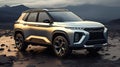 Luxury Big SUV Car Parked Mountains Range With Cloudy Sky on Blurry Background Royalty Free Stock Photo