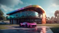 Luxury Bionic Palace with Striking Supercar Setup Royalty Free Stock Photo