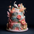 luxury birthday cake digital art 3d pastel color Royalty Free Stock Photo