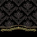 Luxury black damask Background with golden floral Border