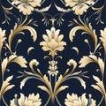 Luxury black, gold, grey floral wallpaper and background with seamless pattern Royalty Free Stock Photo