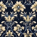 Luxury black, gold, grey floral wallpaper and background with seamless pattern Royalty Free Stock Photo