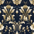 Luxury black, gold, grey floral wallpaper and background with seamless pattern Royalty Free Stock Photo