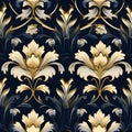 Luxury black, gold, grey floral wallpaper and background with seamless pattern Royalty Free Stock Photo