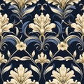 Luxury black, gold, grey floral wallpaper and background with seamless pattern Royalty Free Stock Photo