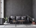 Luxury black industrial living room, loft interior Royalty Free Stock Photo