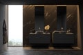 Luxury black marble bathroom with double sink Royalty Free Stock Photo