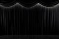 Luxury black opening curtain drapes empty wall stage. Mock up template