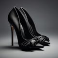 Eye-catching Black Satin Texture 3d Heels On Grey Background