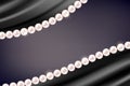 Luxury black silk background with pearl necklace. Satin or velvet with frame of shiny oyster pearls for luxury accessories