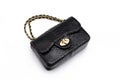 Luxury black snakeskin python leather handbag isolated on a white background.