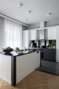 Luxury black and white kitchen with window Royalty Free Stock Photo