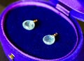 Luxury blue aquamarine and blue and purple jewelry case. Royalty Free Stock Photo