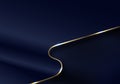 Luxury blue fabric satin fold with circumcised gold on dark background