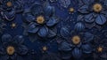 Luxury blue floral pattern with embossed texture Royalty Free Stock Photo