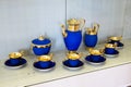 Luxury blue porcelain tea set with gold leaf trim