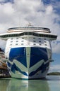 Luxury Blue and White Cruise Ship from Front