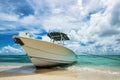 Luxury Boat anchored on a Caribbean Beach