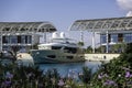 Luxury boat moored in a marina Royalty Free Stock Photo