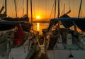 Luxury boats at Poros island in Greece against the sunset. Sailing in Greece.