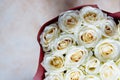 Luxury bouquet of fresh roses on wooden table, space for text.Cream colored roses. Valentines day greeting card. wedding Royalty Free Stock Photo