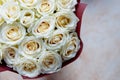 Luxury bouquet of fresh roses on wooden table, space for text.Cream colored roses. Valentines day greeting card. wedding Royalty Free Stock Photo