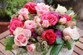 Luxury bouquet made of red roses in flower shop Valentines Bouquet of red roses Royalty Free Stock Photo