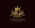Luxury Boutique K Letter Logo, Circle Gold Crown K Classic Bagde Design