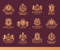 Luxury boutique Royal Crest high quality vintage product heraldry logo collection brand identity vector illustration. Royalty Free Stock Photo